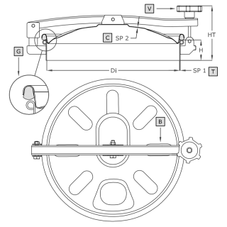 Stainless steel round manway A570 (DN200-DN600) - drawing