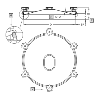 Stainless steel round manway A580 (DN200-DN600) - drawing