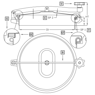 Stainless steel round manway A930 (DN150-DN600) - drawing