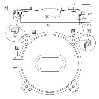 Round stainless steel manway A940 (DN220-DN600) - drawing