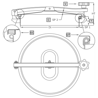 Stainless steel round manway A970 (DN150-DN600) - drawing