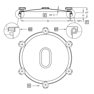 Stainless steel round manway A980 (DN220-DN600) - drawing