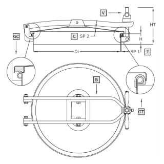 Stainless steel round manway A1020 (DN300-DN600) - drawing