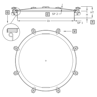 Stainless steel round manway A1080 (DN800-DN1200) - drawing