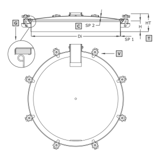 Stainless steel round manway A1090 (DN800-DN1200) - drawing