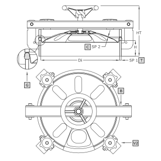 Stainless steel round manway A800R (DN380-DN420) - drawing