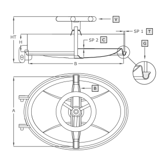 Stainless steel oval manway A304 (305x430) - drawing