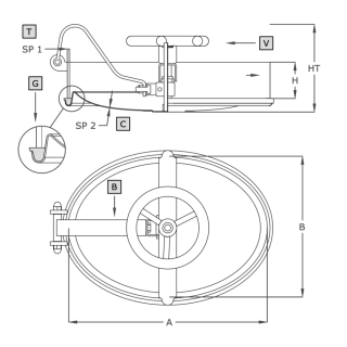 Stainless steel oval manway A306 (305x430) - drawing