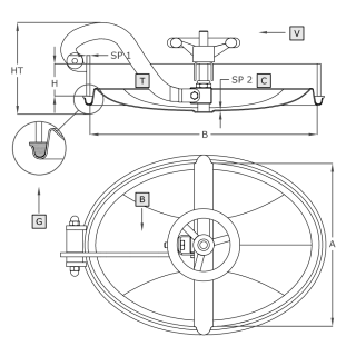 Stainless steel oval manway A307 (305x430) - drawing