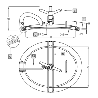 Stainless steel oval manway A308 (345x445) - drawing