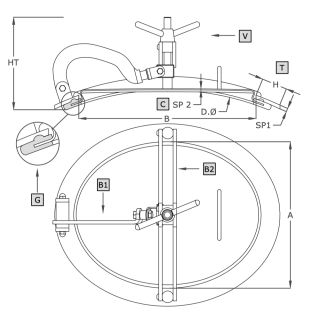 Stainless steel oval manway A309 (345x445) - drawing
