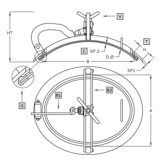 Stainless steel oval manway A309IG (345x445) - drawing