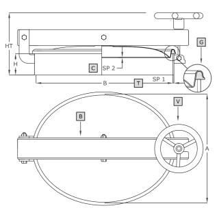 Stainless steel oval manway A311 (305x430) - drawing
