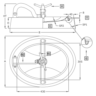 Stainless steel oval manway A312 (305x430) - drawing